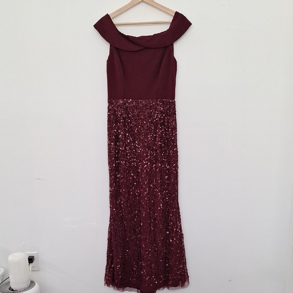 Adrianna Papell Burgundy Sequin Maxi Dress